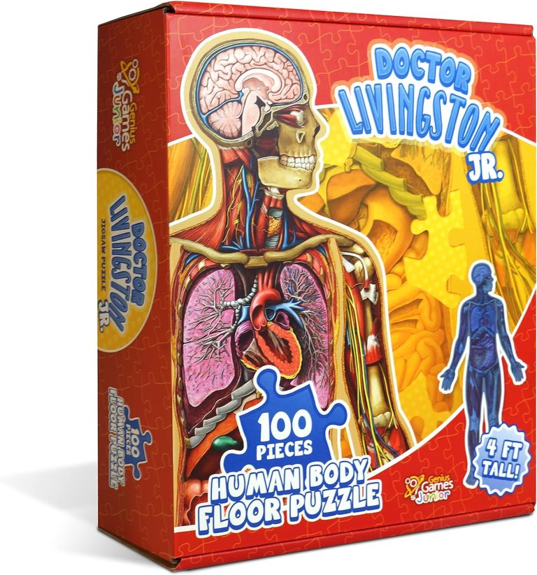 Human Anatomy Kids Floor Puzzle – Dr Livingston Jr’s 100-Piece Full Body Jigsaw Puzzle – 4 FT Medically Accurate Floor Puzzles for Kids Ages 6-8, 4-8, 8-10 – Educational Toys for Children, Toddlers