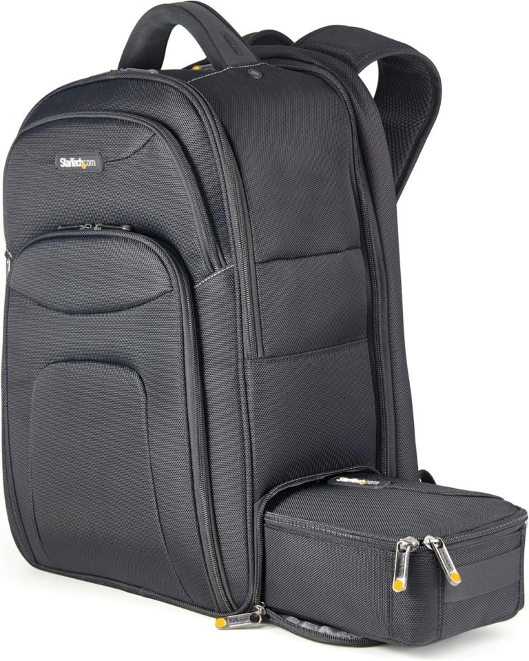 StarTech.com Unisex Backpack Ergonomic Computer Bag with Removable Accessory Case-Laptop/Tablet Pockets-Nylon, Black, 17.3″ Professional IT Tech Backpack for Work/Travel/Commute (NTBKBAG173)