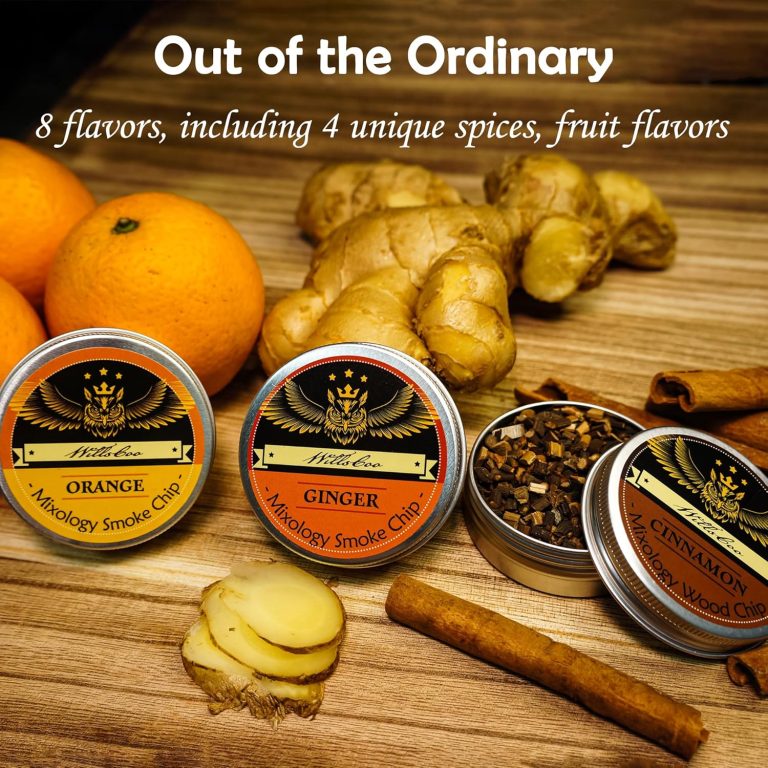 Cocktail Smoker Kit with Troch – 2 Whiskey Glasses 2 Ice Ball Molds 8 Flavor Orange Cinnamon Ginger Anise Wood Chips for Whiskey & Bourbon, Old Fashioned Smoker Set Christmas Birthday Gifts for Men