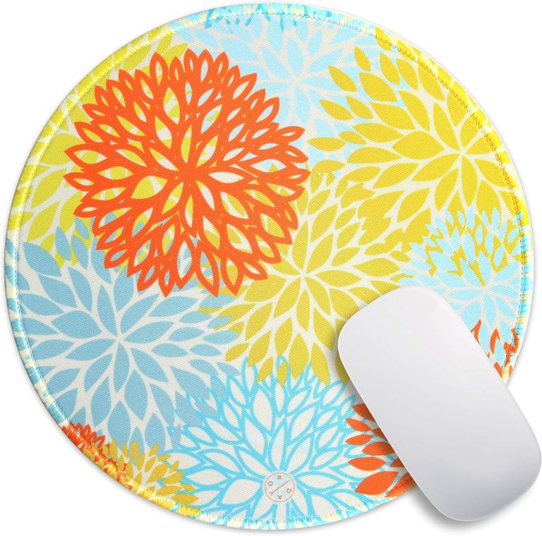 Oriday Customized Round Gaming Mouse Pad, Aesthetic, Stylish Circular Mousepad with Stitched Edge for Desk, Work, Home Office Decor, Washable, 8.7″ x 8.7″ Large Size, 3mm Thickness (Chrysanths)