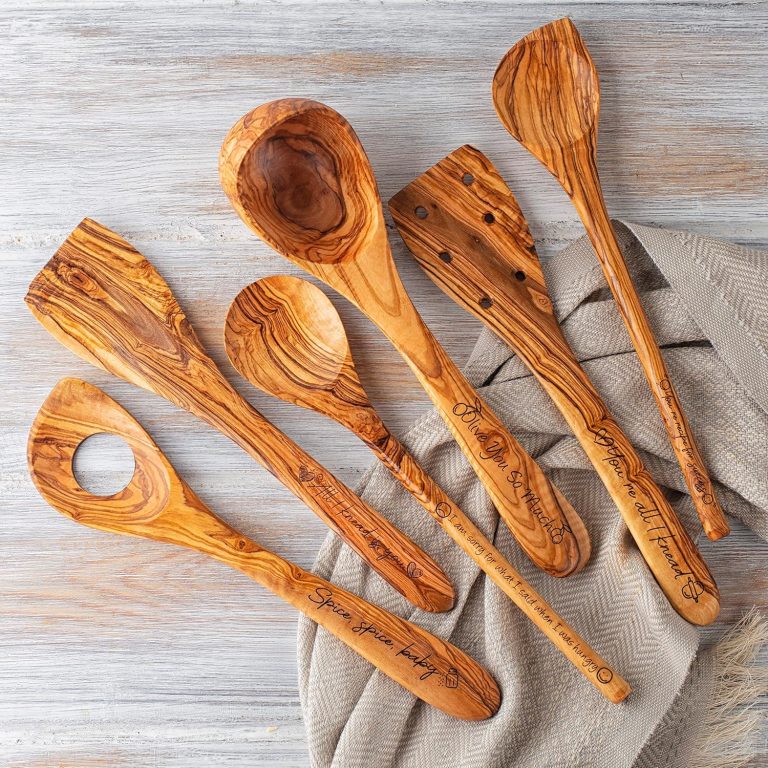 Personalized Cooking Utensils, Personalized Spatula and Spoon Set, Unique Cooking Gift, Baking Gift, Personalized Cooking Gift, Set of 6 Olive Wood Utensils, 100% Handcrafted and Natural