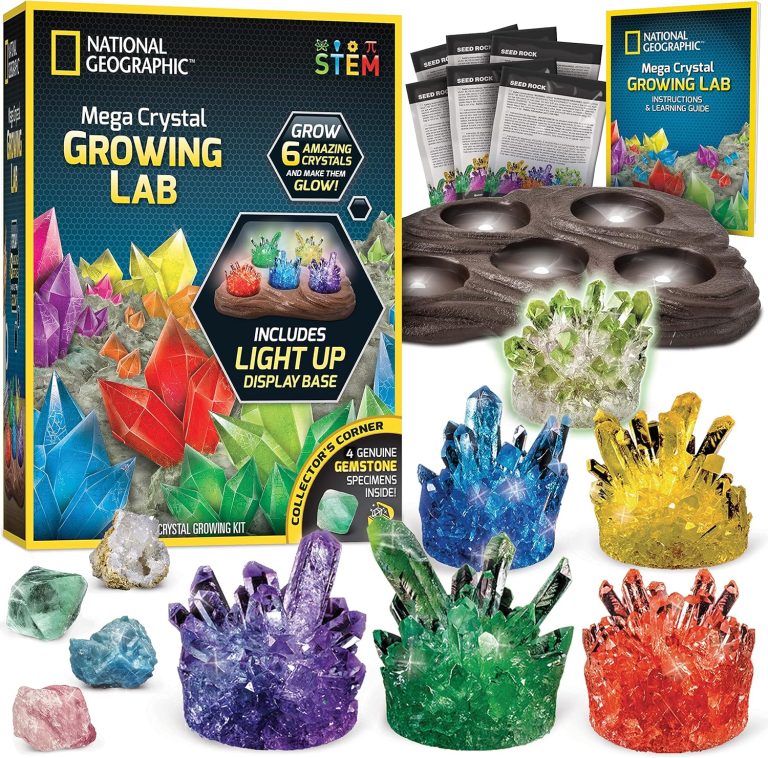 NATIONAL GEOGRAPHIC Mega Crystal Growing Kit – Grow 6 Crystals with Light-Up Stand, Science Gifts for Kids 8-12